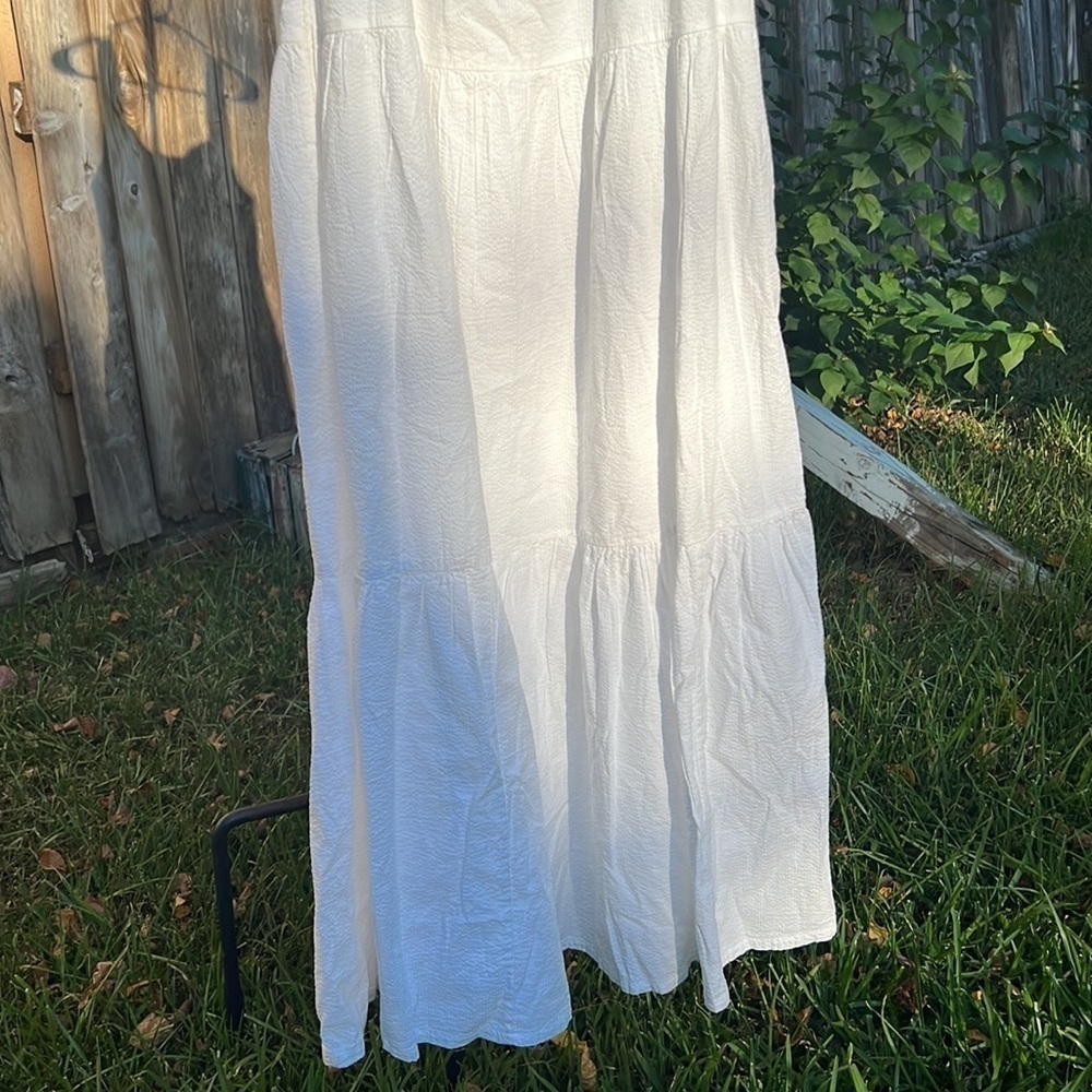 ▶️ Faherty ◀️ Marina Seeksucker Tiered Maxi Dress Organic Cotton Size Medium - Picture 9 of 15